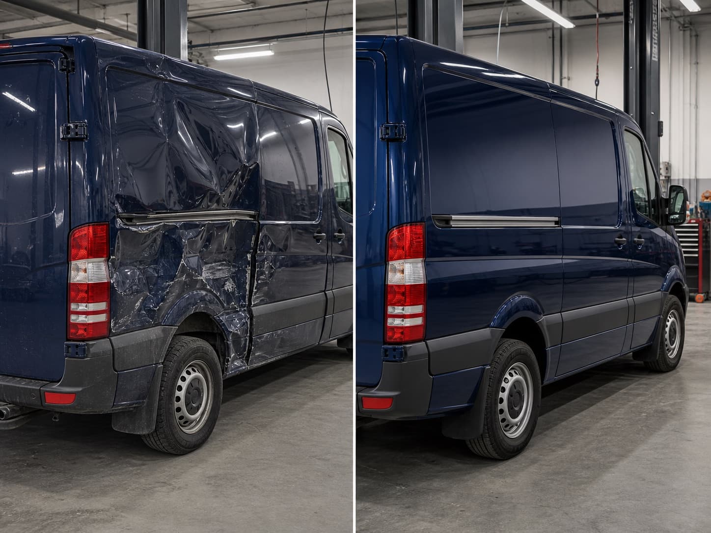 Commercial Van Side - before and after repair